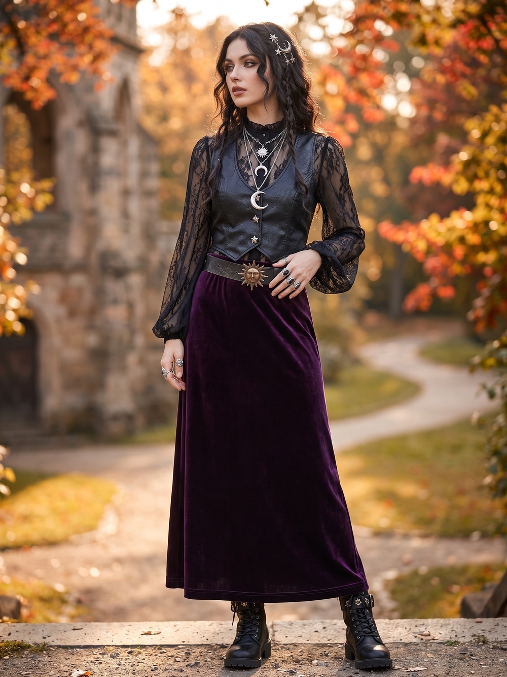 Vintage Purple Velvet Maxi Skirt Whimsigoth Dark Romance High Rise Column